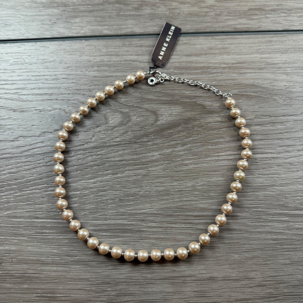 Anne Klein Womens Faux Pearl Necklace Adjustable Extender Champagne OS